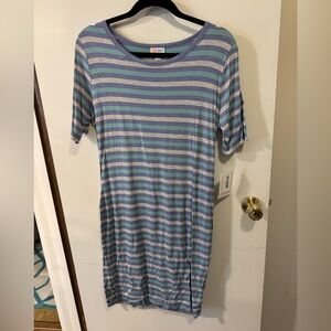 NWT LuLaRoe Julia Gray Blue and Purple Striped Size Large